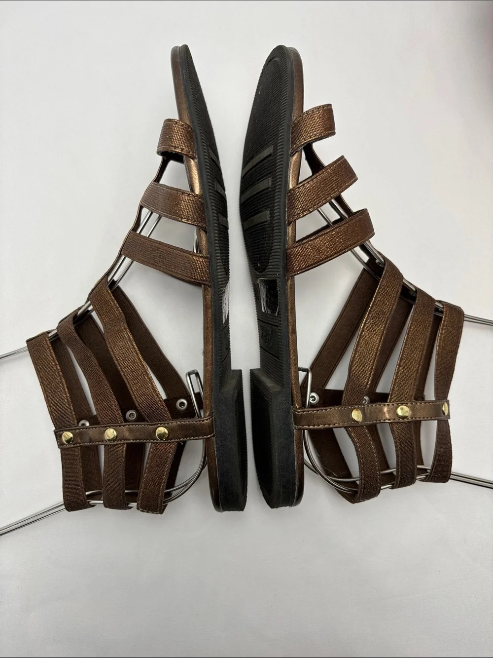 Dexflex Comfort Womens 6.5 Bronze Strappy Gold Studded Gladiator Sandals#478‎